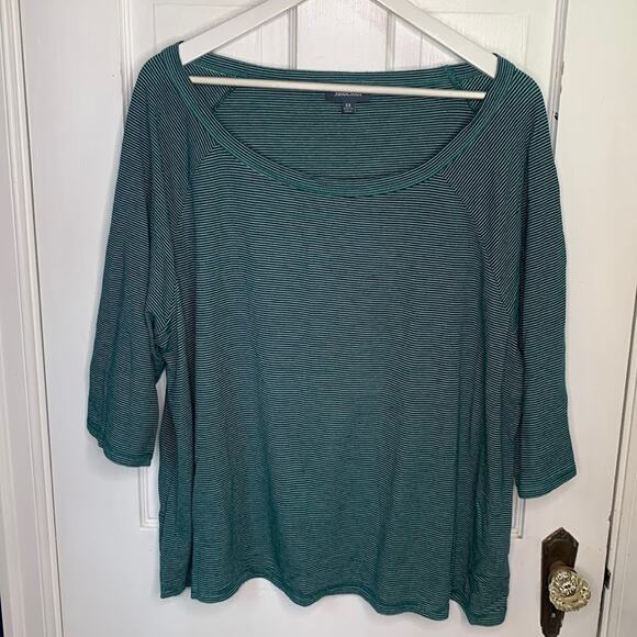 MODCLOTH 3/4 Sleeve Boat-neck Green Pinstripe Top W-699 Plus Size 3X - Picture 1 of 7